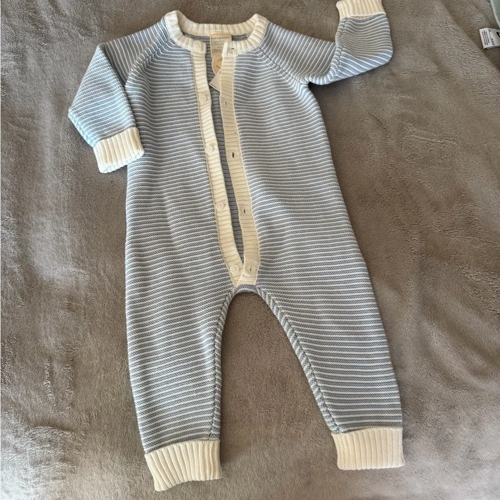 🆕First Impressions Blue and White Striped Footie nwt